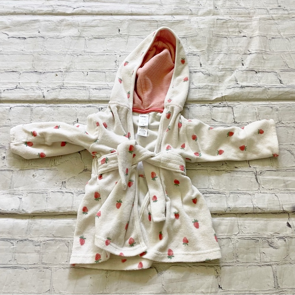 Girls Carters White With Strawberry Print Robe